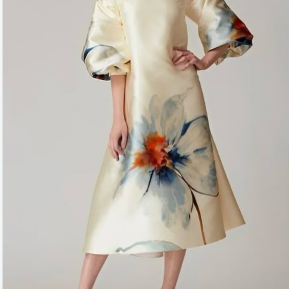 STYLEWE Dresses & Skirts - STYLEWE Cream Asymmetrical A-line Dress with Bishop Sleeves